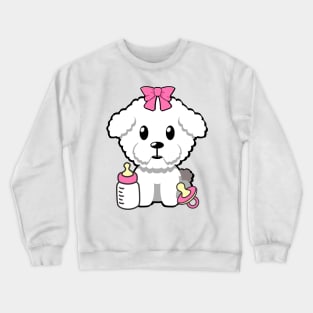 cute baby furry dog wears a pink ribbon Crewneck Sweatshirt